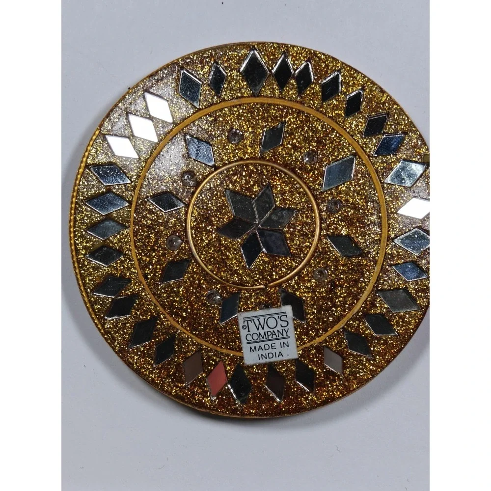 Vintage Twos Company Hand Held Gold Tone Compact Mirror Diamond Set Of Two